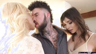 Big tits shemales reward a guy with anal