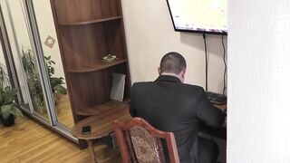 Office sex. Concealed camera inside office. Boss fucks secretary on desktop with doggy style and into front. Cream Pie. Creampie. Cum into cunt. Bombshell Frina Secretary Boss