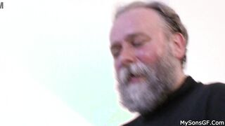 Mature man bangs blonde from behind