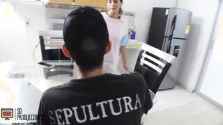 My friend left me alone with his ex-wife and I ended up fucking her on the chair and cumming into her mouth.