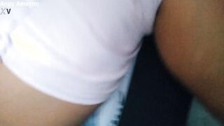sucking off big black cock and being banged! doggy style while cuckold husband view from the living room