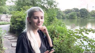 Sucking Off stranger's penis inside New York central park to let him screwed me and cum all over my adorable face - Eva Elfie