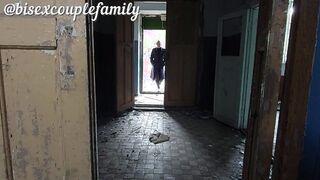 Cum inside mouth inside an abandoned building