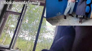 Cum inside mouth inside an abandoned building