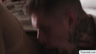 Latina TS stepmom licks and analed her straight stepson