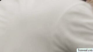 Bald dude licks and analed shemale goddess in the guym