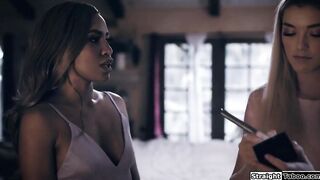 Jealous ebony girl licks a blonde model