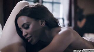 Jealous ebony girl licks a blonde model