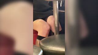 [The bimbos with a ponytail and incredible neckline and legs] Sneak a peek in her skirt when she gets on the train. She was ejaculated on her buttocks....
