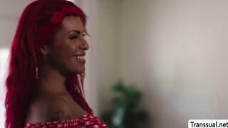 Whore TS lets husband watch while analed