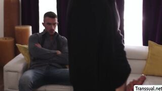 Whore TS lets husband watch while analed