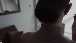 business - sub ex-wife - braless dress and downblouse inside outdoor