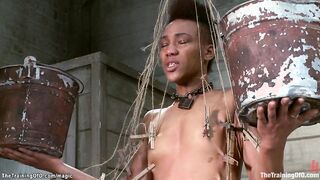 Slim ebony sucking huge cock to gimp