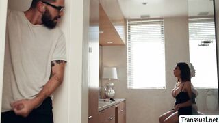 Jerking Trans analed by stepson in C.R