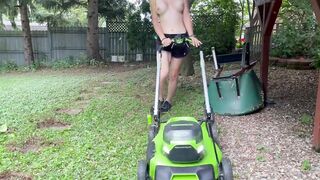 Mowing Grass Topless (Blowjob Unfortunately Cut Off)