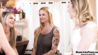 MILF blonde licks three horny teens
