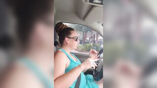 Adorable Beauty Smoking wearing Sunglasses and Mini Dress Driving Truck