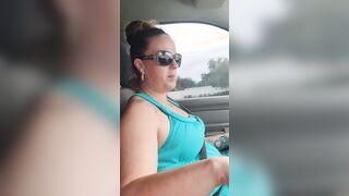 Adorable Beauty Smoking wearing Sunglasses and Mini Dress Driving Truck