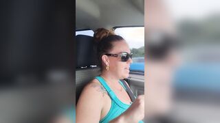 Adorable Beauty Smoking wearing Sunglasses and Mini Dress Driving Truck