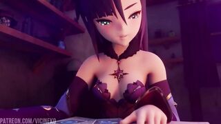 Cartoon GENSHIN IMPACT Mona Plowed ALL HOLES TOGETHER by Magic double penetration