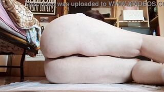 This Italian milf masturbates her bushy butt and twat with a glycerin suppository