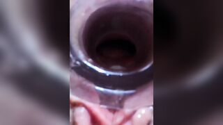 Pumped up twat with a vacuum pump and pounded with cum into.