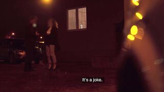 Waitress on a Break with Good Natural Titted Gets Roughly Screwed into a Van