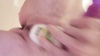 Thin Cougar w Tiny Breasts Plays w Needy Vagina into Shower