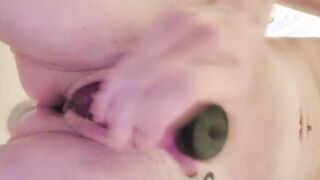 Thin Cougar w Tiny Breasts Plays w Needy Vagina into Shower