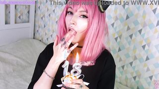 Adorable 18 Anya Forger cospay enjoying double penetration by Helly Rite
