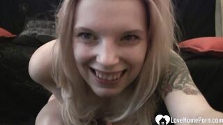 Freaky blonde uses a sex toy on her slit