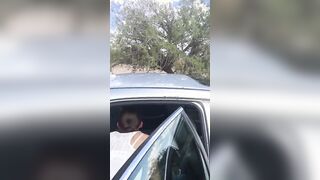 Risky roadside MILF cumshot into the vehicle. Stranger caught us. Public doggy style outside sex with hoe