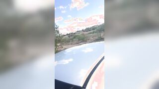 Risky roadside MILF cumshot into the vehicle. Stranger caught us. Public doggy style outside sex with hoe