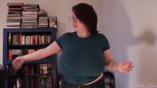 Long boob tit drop blue shirt