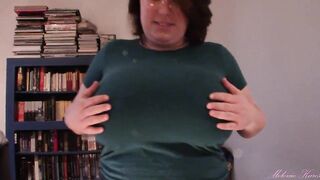 Long boob tit drop blue shirt
