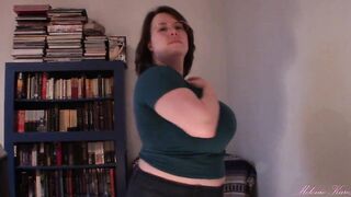 Long boob tit drop blue shirt
