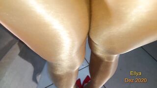 Chubby milf tease you in double layer shiny pantyhose