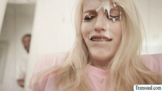 Horny TS blonde butt fucked by guy roommate