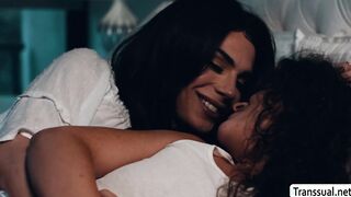 Curly teen lets TS stepmom fuck her pussy