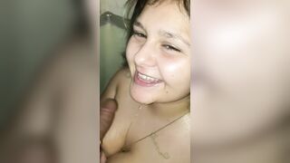 Hottie latin gets piss into her mouth and shows off big boobies
