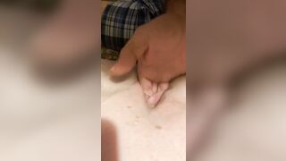 He's finger fuck deep into my tight soak cunt! Pain with satisfaction