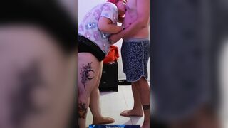 Long bimbos takes a long load Into her mouth