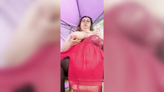 BBW fucks herself public inside red panties
