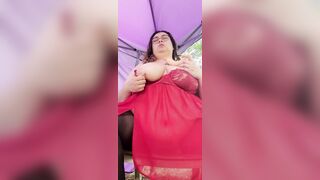 BBW fucks herself public inside red panties