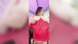 BBW fucks herself public inside red panties