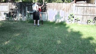 Small Trespassing Blonde gets Handcuffed and hand banged!!