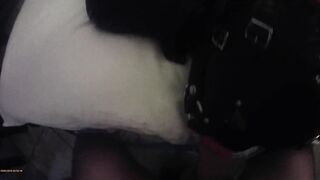 Mom hogtied inside rubber and high heels with a lip open mouth gag pov. Perfect mouth fucking action