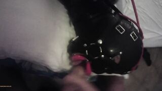 Mom hogtied inside rubber and high heels with a lip open mouth gag pov. Perfect mouth fucking action