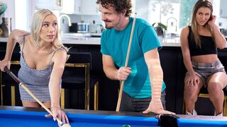Teen and BF play pool with her roommate