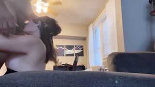 Rough passionate banged and head on the couch